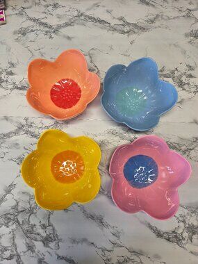 Spr!tz Set of 4 Melamine Colorful Flower Shaped Summer Bowls